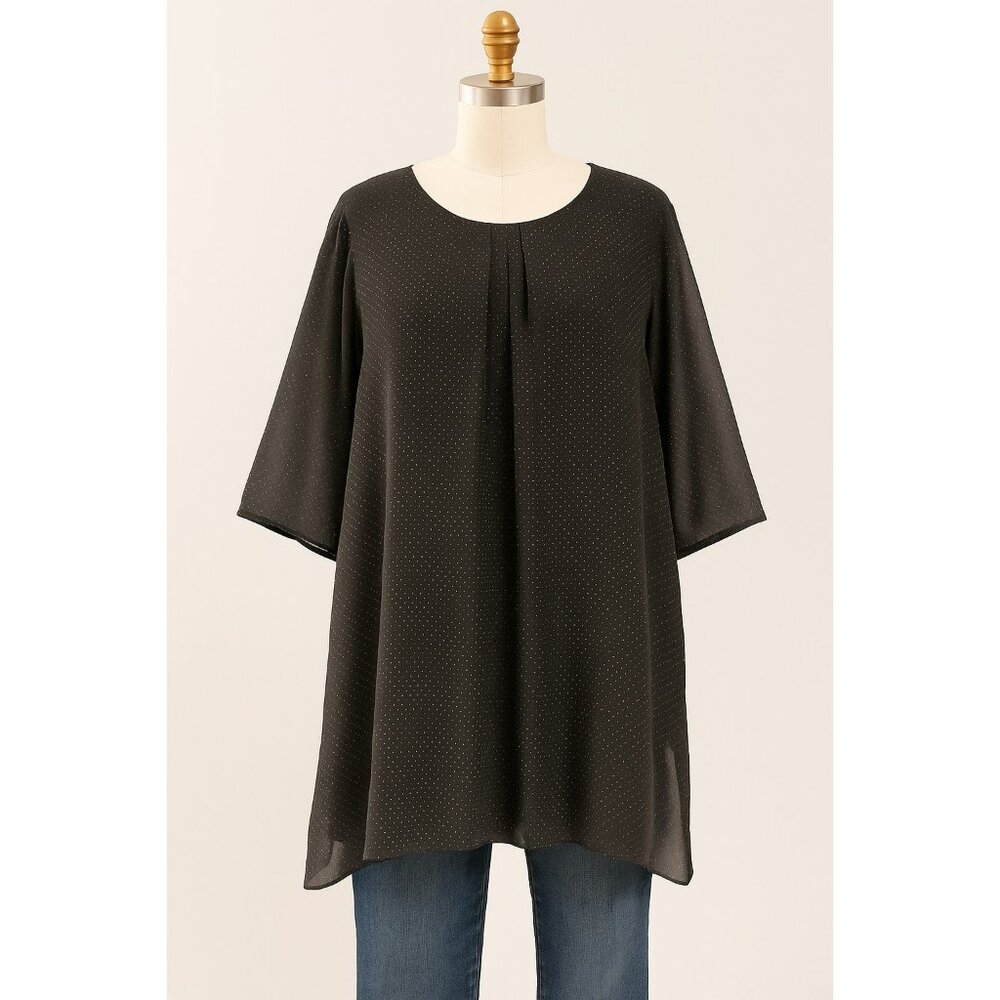 Tendenze Italy Layered Blouse 1XL Silk Top Lined Black Polka Dot Quiet Luxury